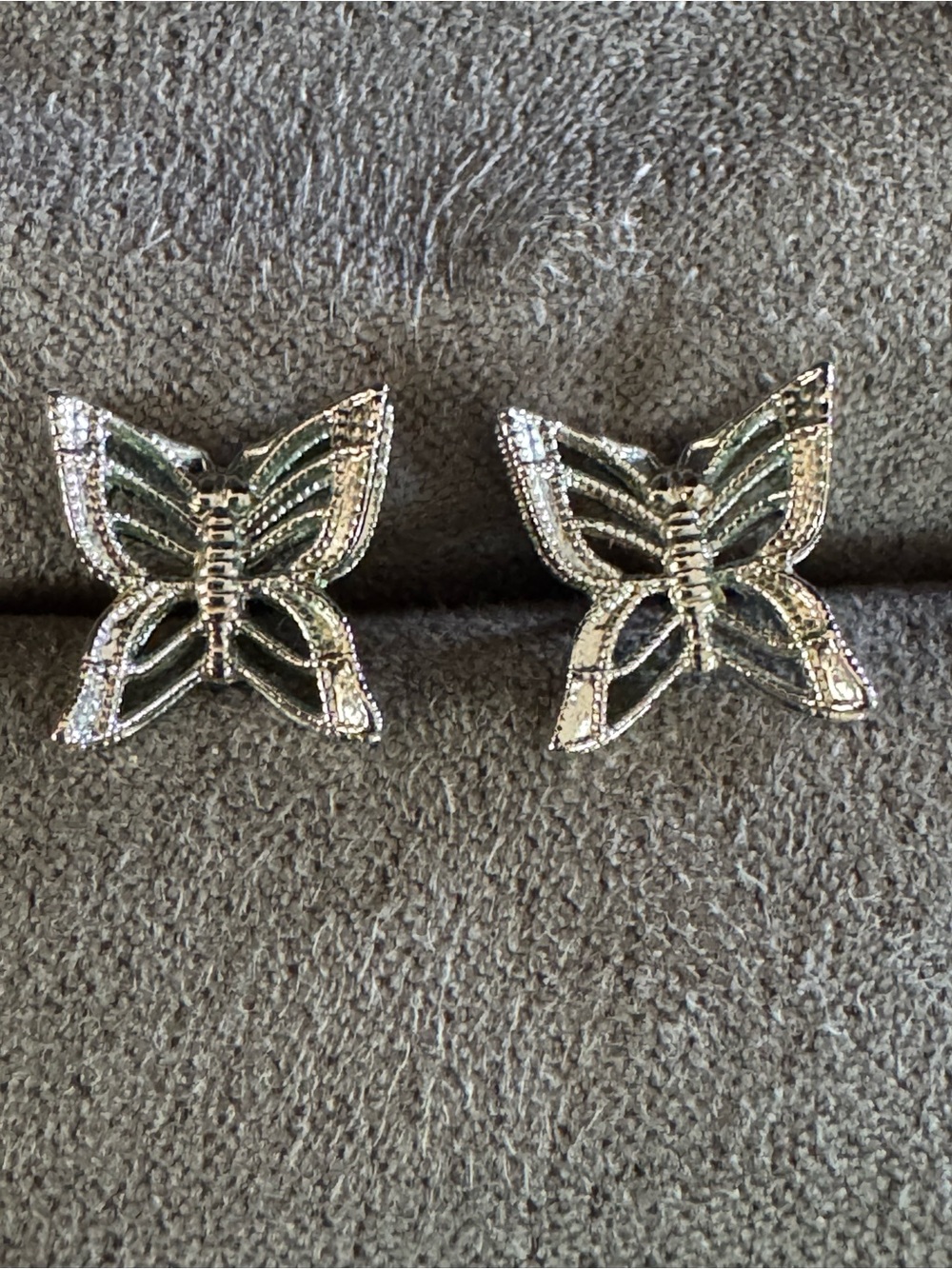 Silver Tone Butterfly Stud Earrings – Dainty Openwork Design